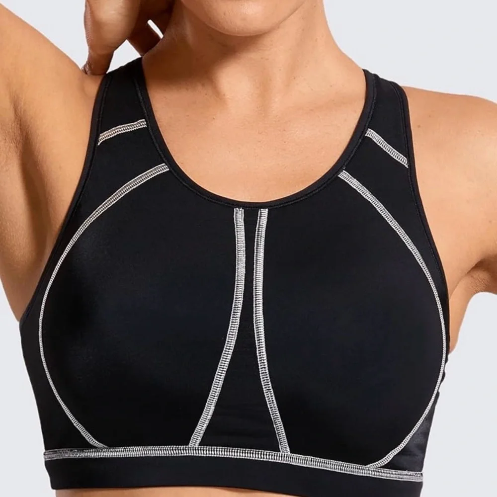 SYROKAN Womens Sports Bra 34 B High Neck High Impact Racerback Wirefree Padded 2